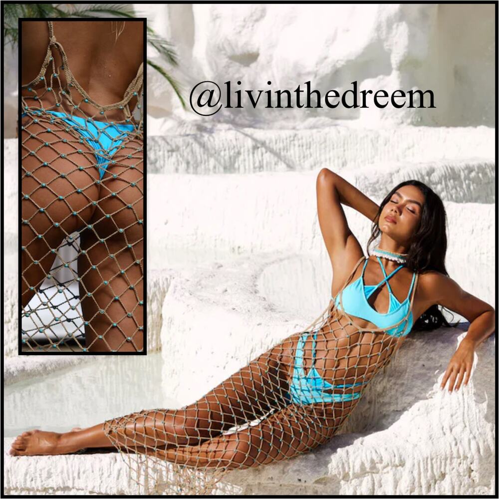 Andi Bagus Jaggar Sky Crochet Cover Up Dress SZ M/L